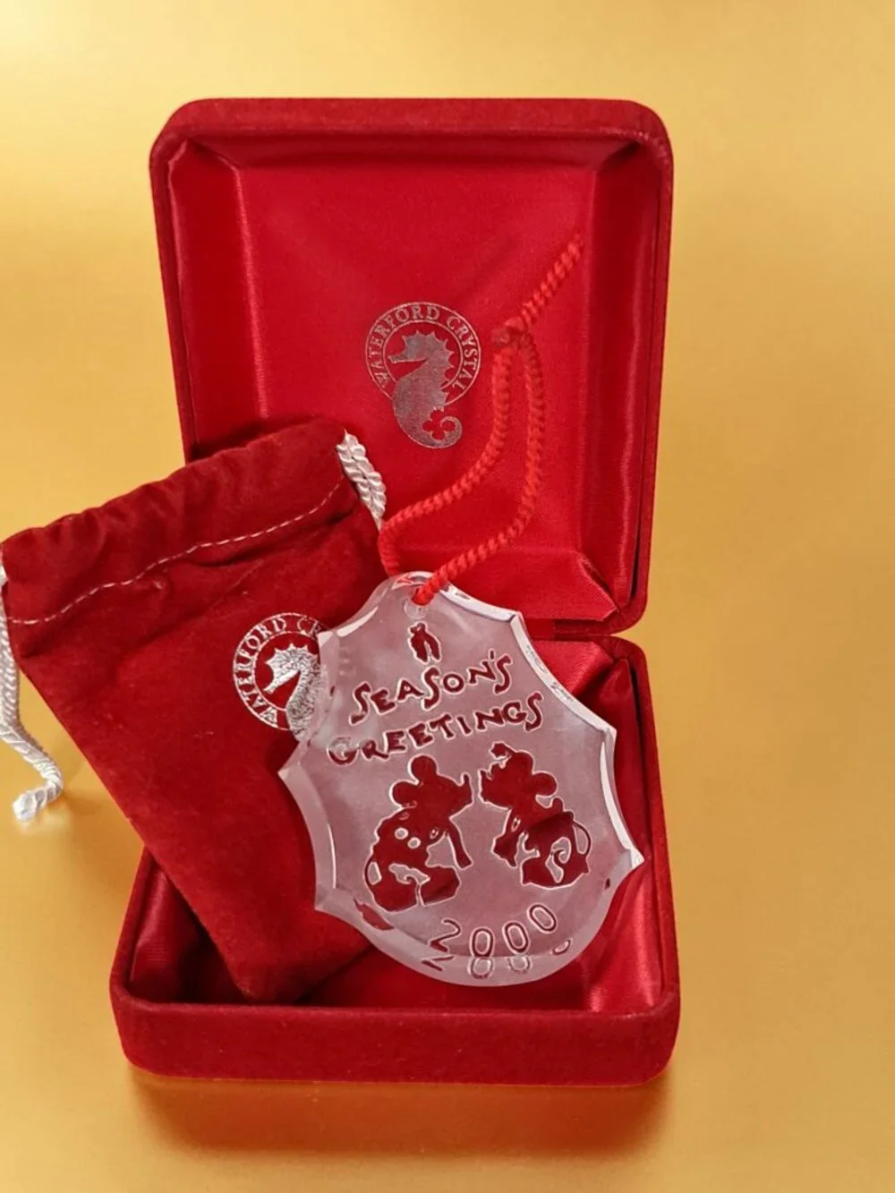 2000 Waterford Disney Mickey Mouse Minnie Mouse Crystal Ornament
